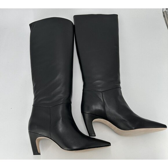 Everlane The Knee-High Banana Heel Boot in Black Leather sz 6 Women's Pull-on